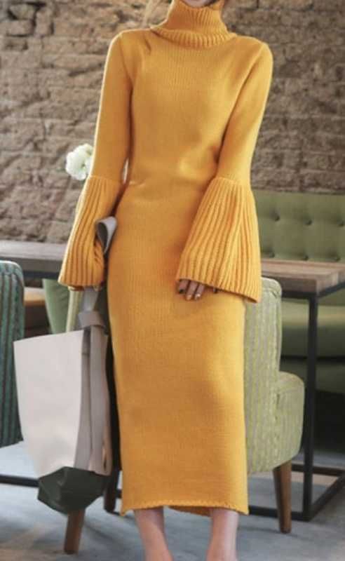 Yellow sweater dress